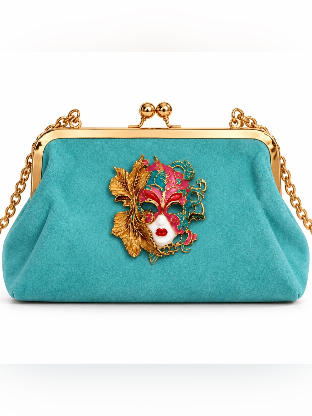 OOAK Mint Vegan Suede Masquerade Clutch | Antique Brass | Custom Embellished